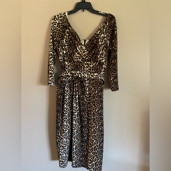Vixen by Micheline Pitt Leopard Print Wrap Dress in Brown and Black - Picture 6 of 6